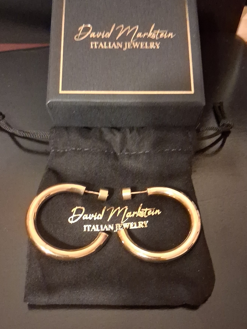 18k GP Sterling Silver David Markstein Hoop Earrings New With Box